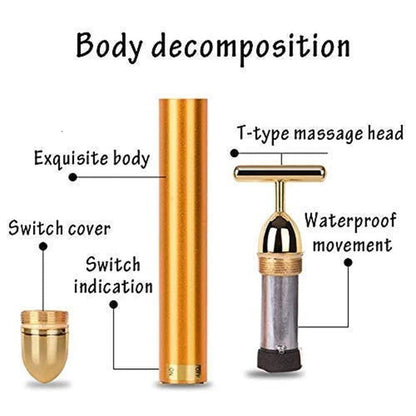 24K Gold T-Bar Electric Facial Massage Roller for Face & Neck