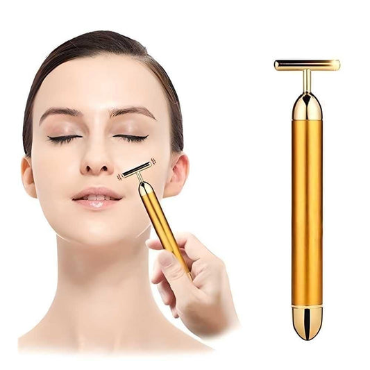 24K Gold T-Bar Electric Facial Massage Roller for Face & Neck