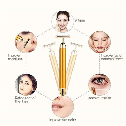 24K Gold T-Bar Electric Facial Massage Roller for Face & Neck